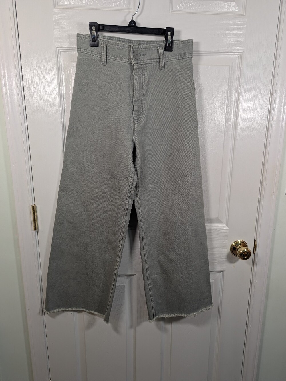 Zara The Marine Straight Jeans Women’s 6 Sage Green High Rise Wide Leg Raw Hem